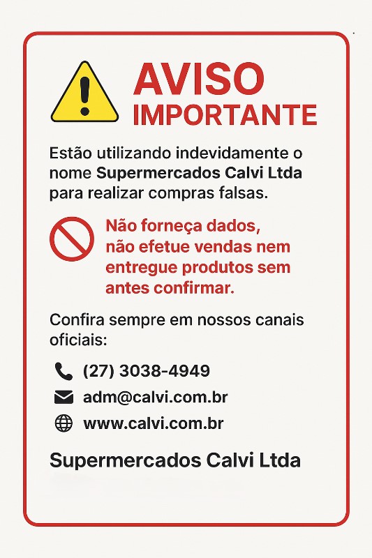 Aviso Importante - Supermercados Calvi